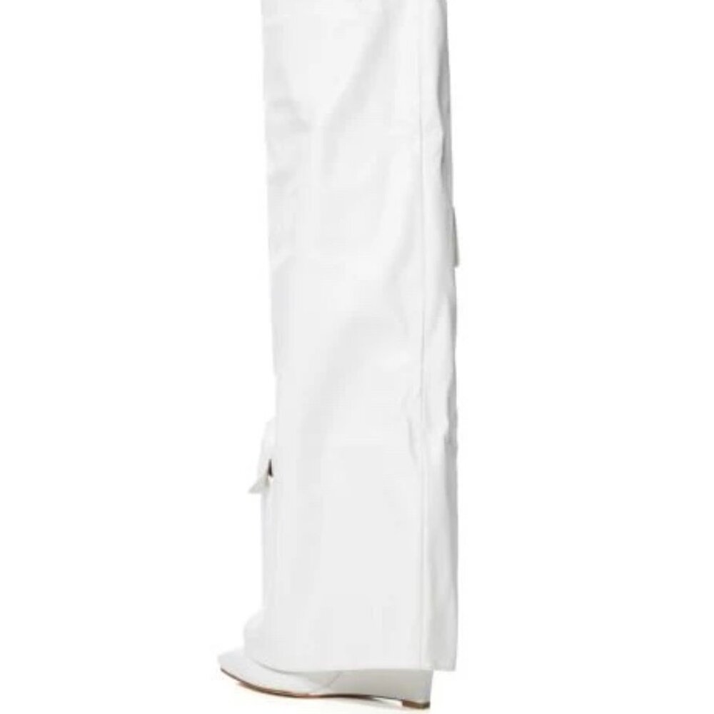 Callie Lives Alexia Azalea Wang White Fold-Over Wedge Heel Boot 8 8.5 - Picture 4 of 6
